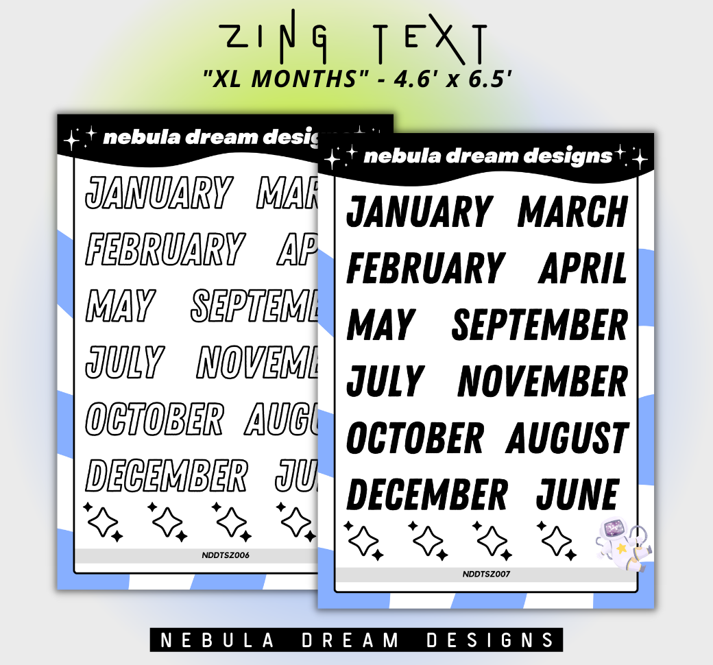 Zing Text Stickers - XL Months