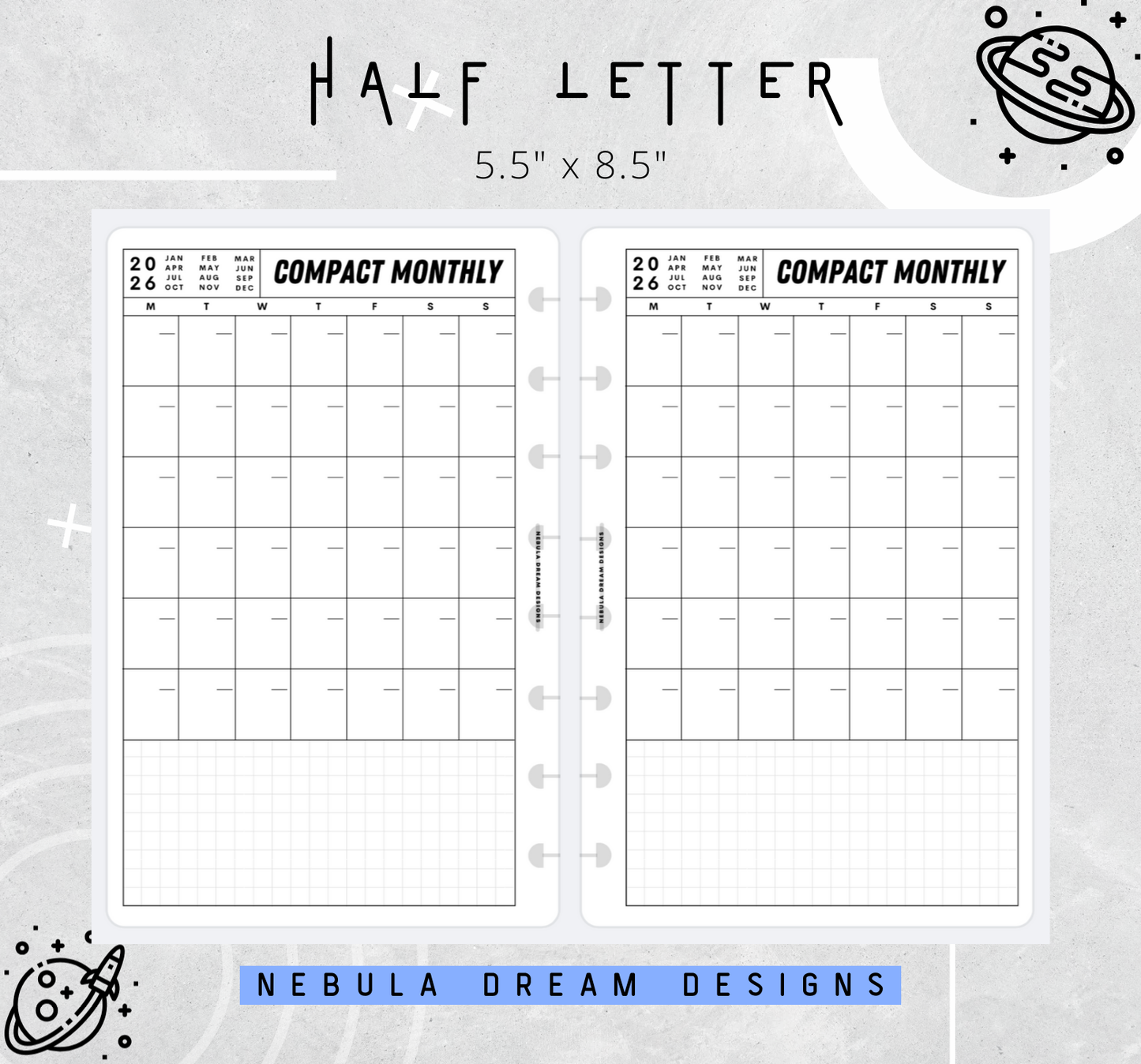 Nylo Inserts - Compact Monthly w/ Small Grid