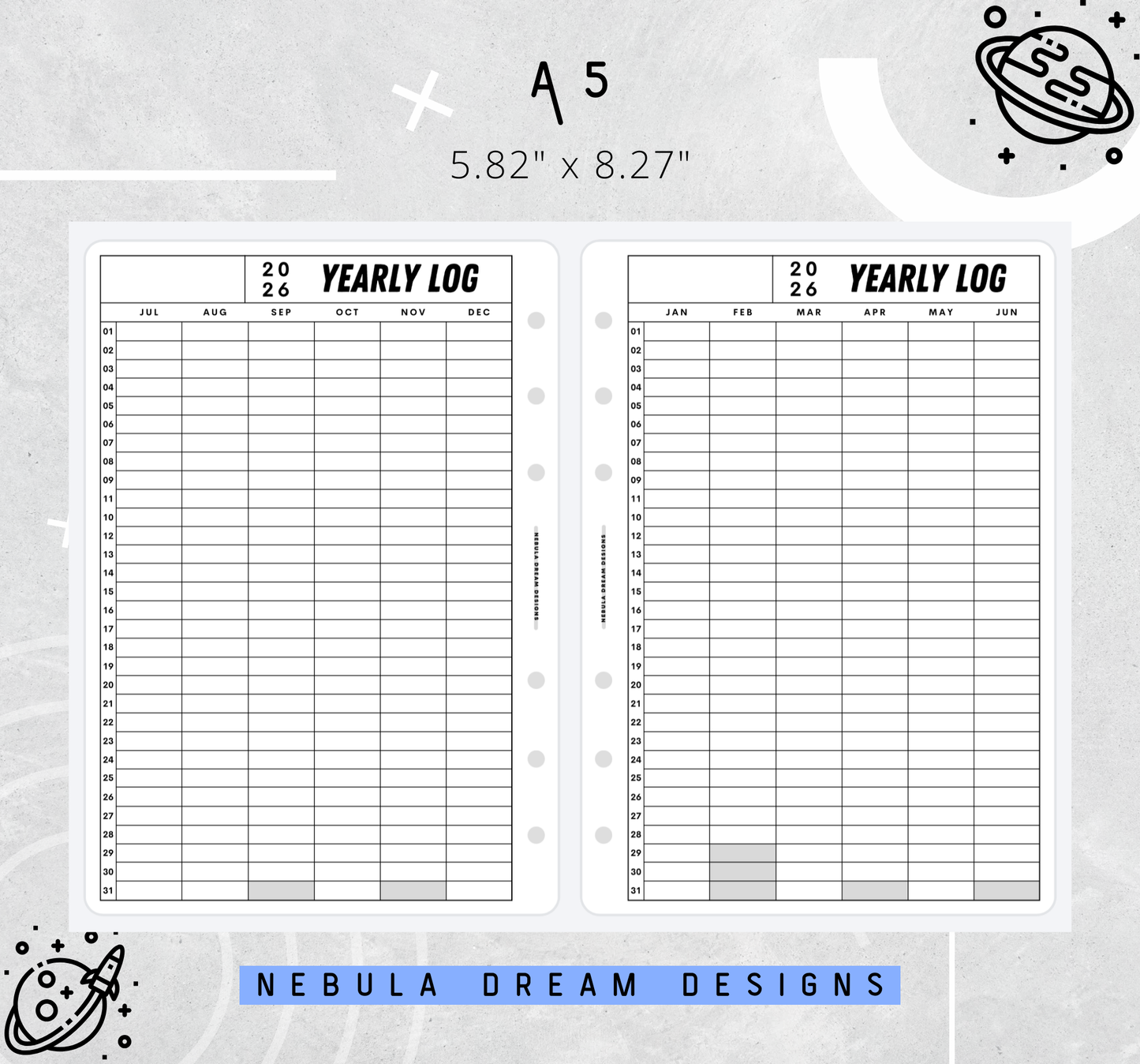 Nylo Inserts - Yearly Log