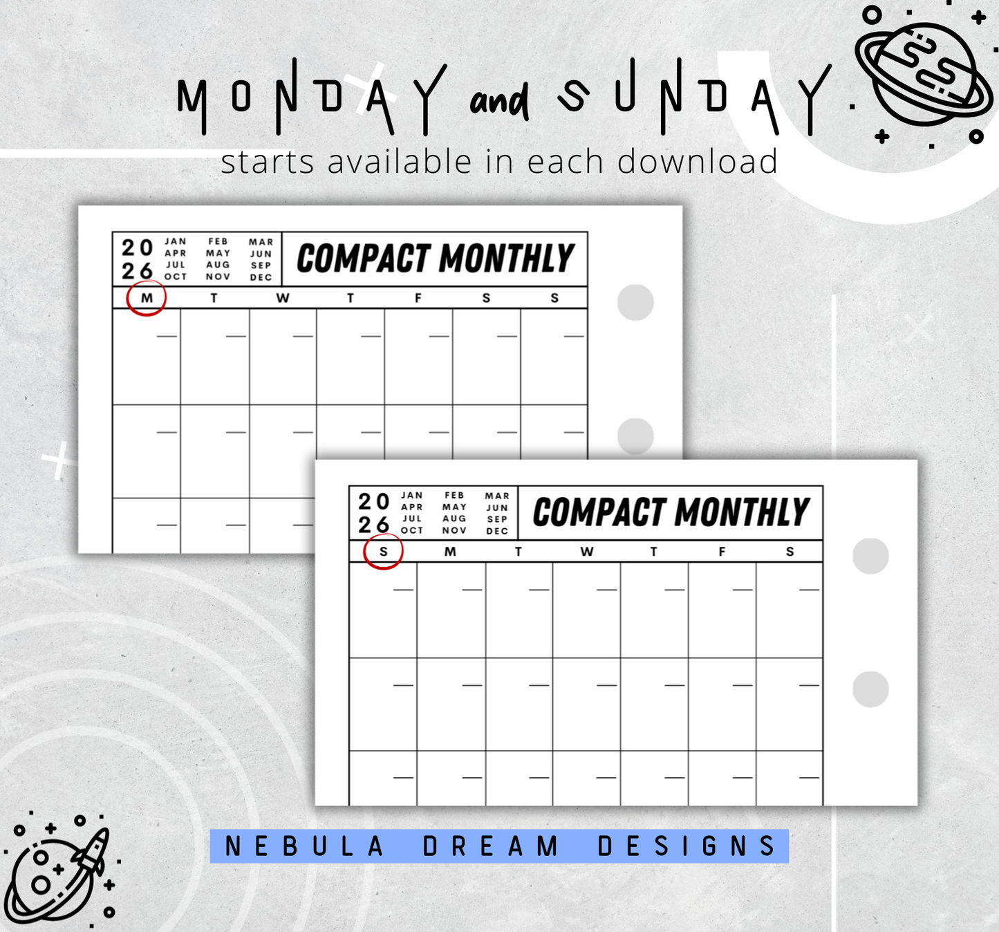 Nylo Inserts - Compact Monthly w/ Small Grid