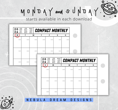 Nylo Inserts - Compact Monthly w/ Small Grid