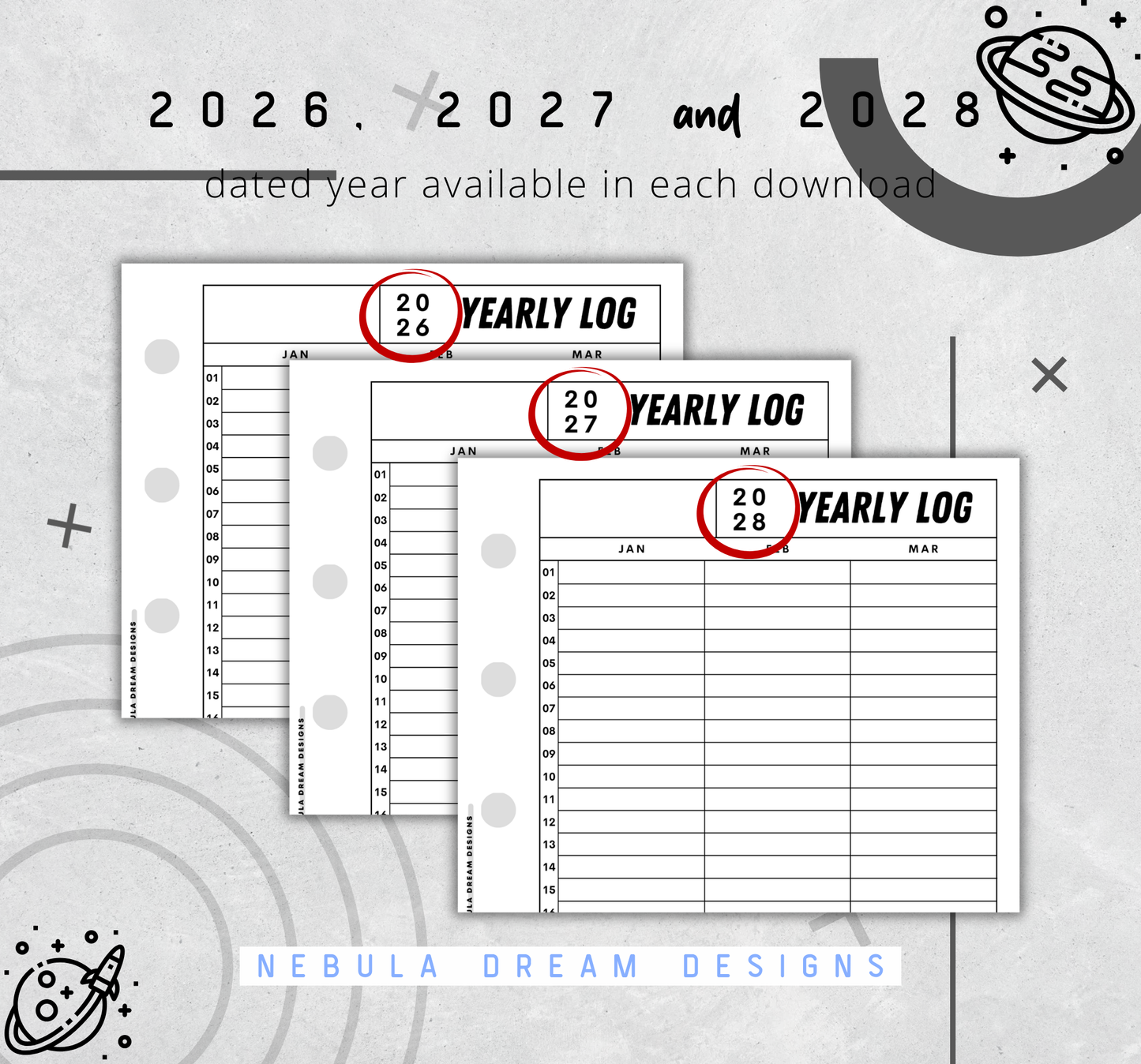 Nylo Inserts - Yearly Log