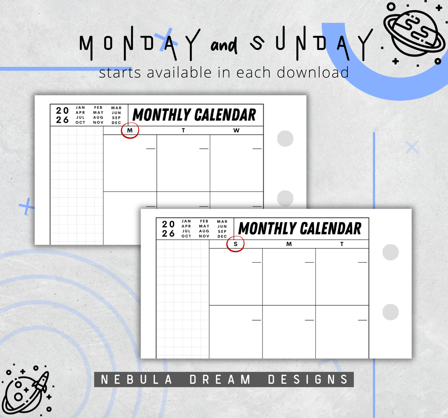 Nylo Inserts - Monthly Calendar