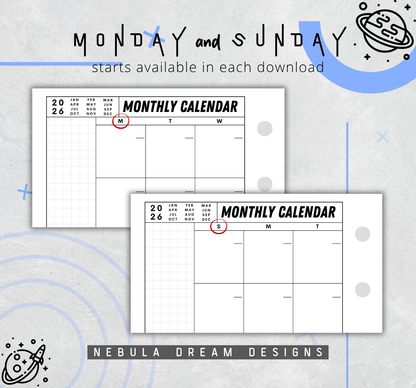 Nylo Inserts - Monthly Calendar