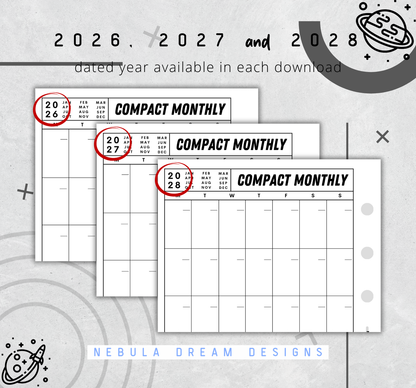 Nylo Inserts - Compact Monthly w/ Small Grid