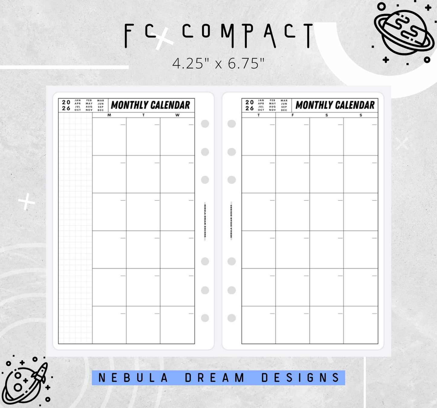 Nylo Inserts - Monthly Calendar