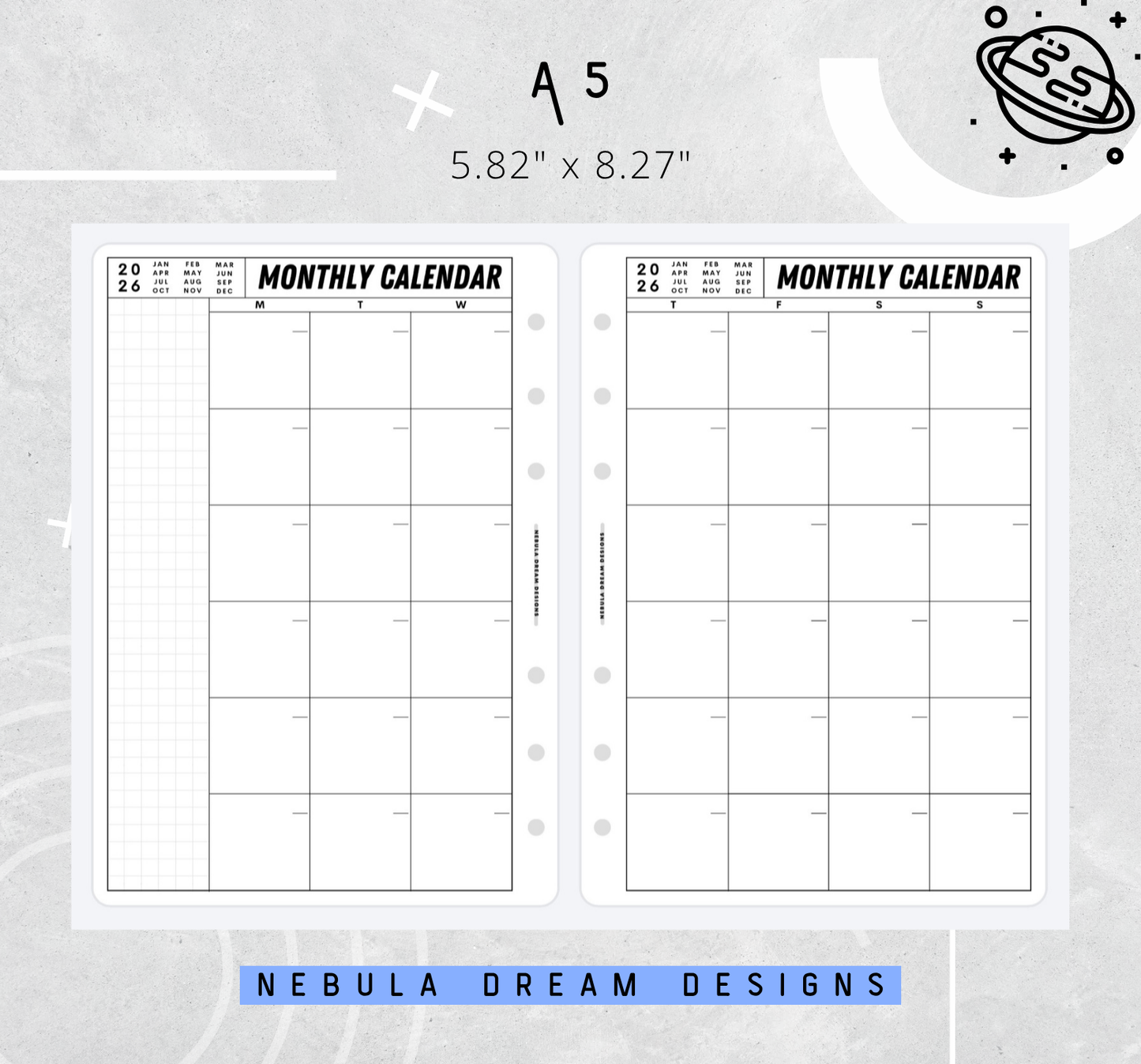 Nylo Inserts - Monthly Calendar