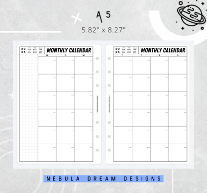 Nylo Inserts - Monthly Calendar