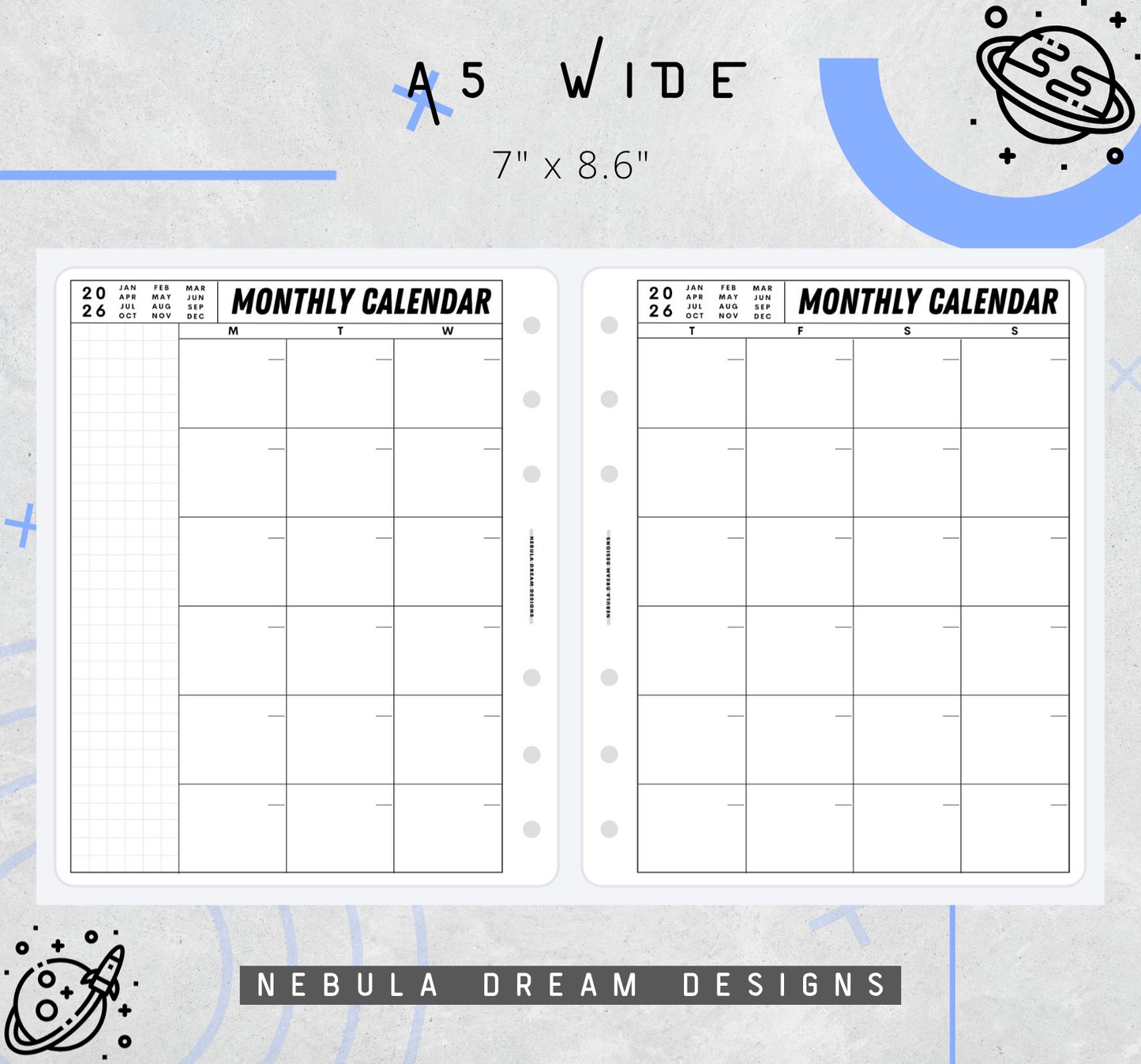 Nylo Inserts - Monthly Calendar