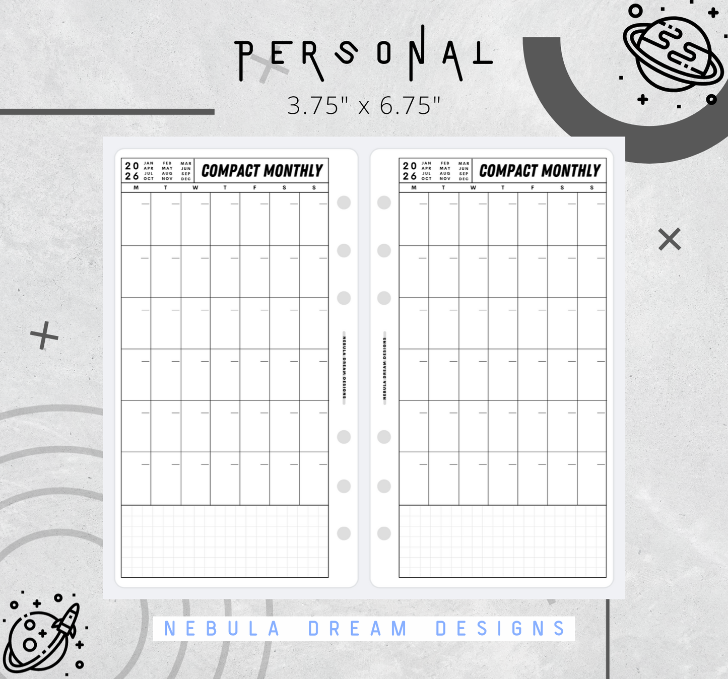 Nylo Inserts - Compact Monthly w/ Small Grid