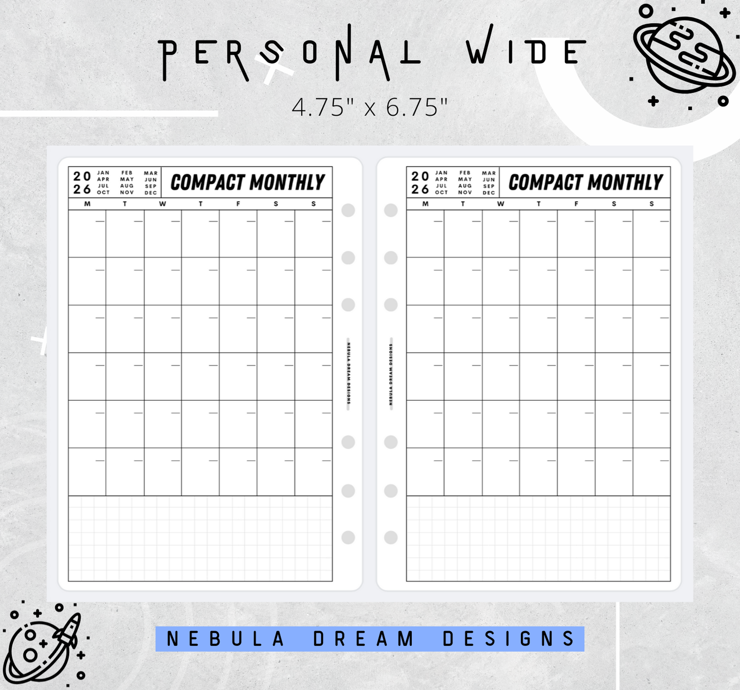 Nylo Inserts - Compact Monthly w/ Small Grid