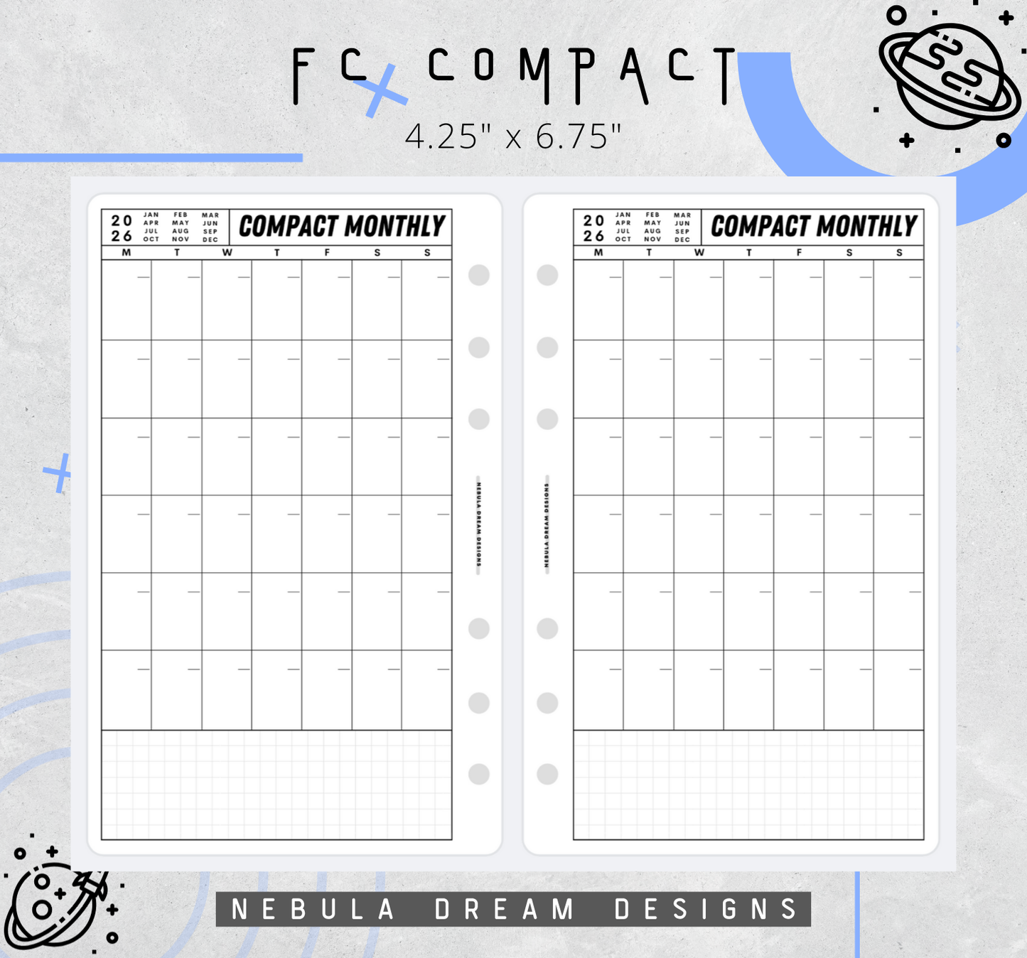 Nylo Inserts - Compact Monthly w/ Small Grid